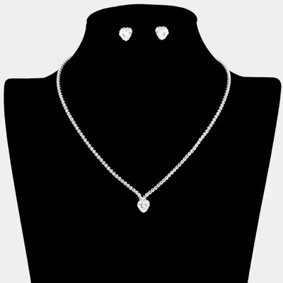 Fashnzfab Cz Heart Stone Cluster Accent Rhinestone Paved Necklace In Multi
