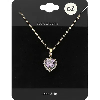 Fashnzfab Cz Heart Stone Pendant Necklace In Gold