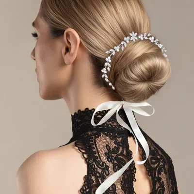 Fashnzfab Cz Leaf Cluster Vine Bun Wrap Headpiece In Silver