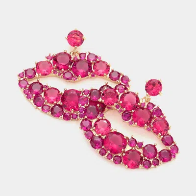 Fashnzfab Cz Lips Dangle Evening Earrings In Pink