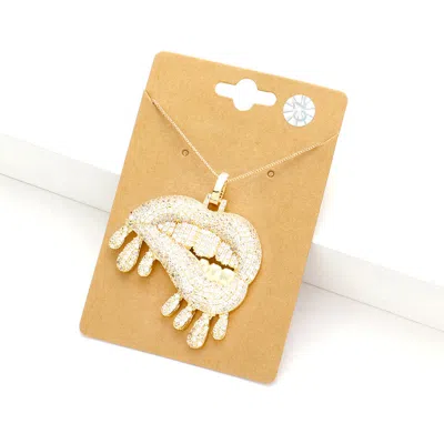 Fashnzfab Cz Lips Pendant Necklace Gold