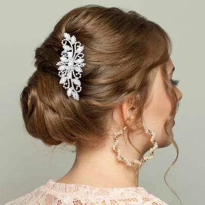 Fashnzfab Cz Marquise Accented Hair Comb In Metallic