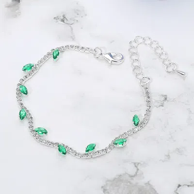 Fashnzfab Cz Marquise Cluster Accent Evening Tennis Bracelet - Emerald, Silver In Green