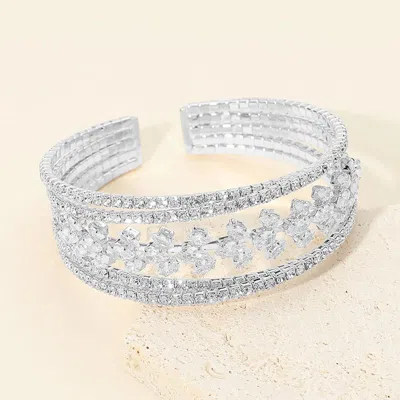 Fashnzfab Cz Marquise Cluster Center Split Adjustable Evening Cuff Bracelet In Multi