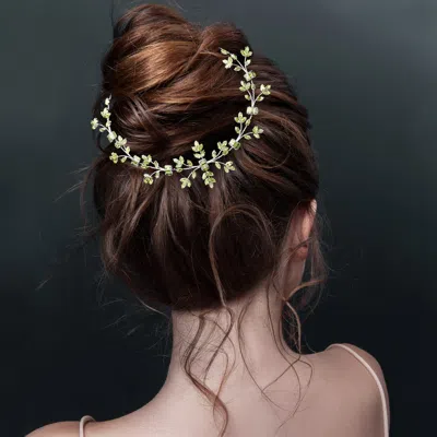 Fashnzfab Cz Marquise Emerald Cut Stone Cluster Leaf Vine Wrap Headpiece In Black