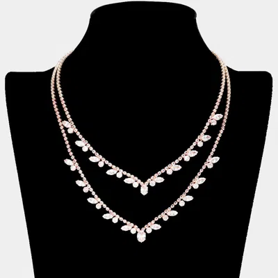 Fashnzfab Cz Marquise Round Stone Pointed Rhinestone Paved Double Layered Necklace In Metallic