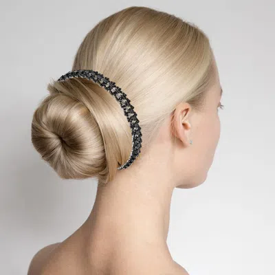 Fashnzfab Cz Marquise Stone Accented Bun Wrap Headpiece In Black