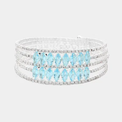 Fashnzfab Cz Marquise Stone Accented Rhinestone Paved Adjustable Evening Bracelet Silver, Turquoise In Multi