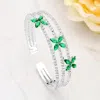Fashnzfab Cz Marquise Stone Cluster Flower Pointed Split Cuff Evening Bracelet Clear, Emerald, Silver In Metallic