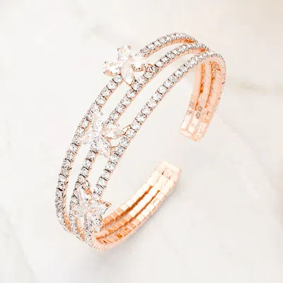 Fashnzfab Cz Marquise Stone Cluster Flower Pointed Split Cuff Evening Bracelet In Gold
