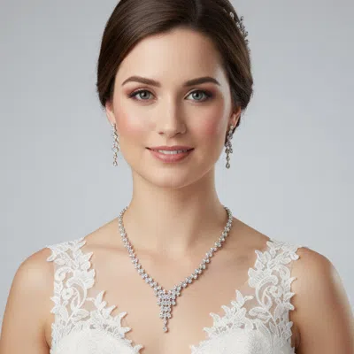 Fashnzfab Cz Marquise Stone Cluster Fringe Accent Necklace - Clear, Silver In Multi