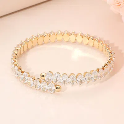 Fashnzfab Cz Marquise Stone Cluster Link Adjustable Evening Bracelet In Gold