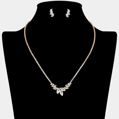 Fashnzfab Cz Marquise Stone Cluster Pendant Pointed Rhinestone Paved Necklace In Silver