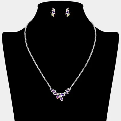 Fashnzfab Cz Marquise Stone Cluster Pendant Pointed Rhinestone Paved Necklace In Silver