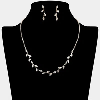 Fashnzfab Cz Marquise Stone Cluster Vine Rhinestone Paved Necklace In Black
