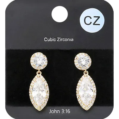 Fashnzfab Cz Marquise Stone Dangle Evening Earrings In Silver