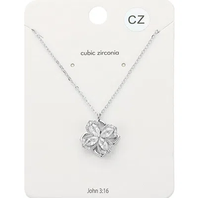 Fashnzfab Cz Marquise Stone Embellished Spinning Clover Pendant Necklace In Multi