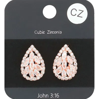 Fashnzfab Cz Marquise Stone Embellished Teardrop Stud Earrings - Rose Gold