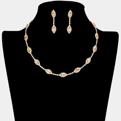 Fashnzfab Cz Marquise Stone Pointed Rhinestone Paved Station Necklace In Metallic