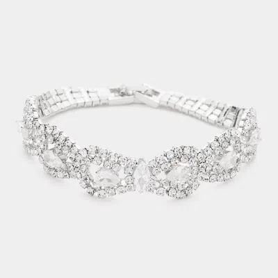 Fashnzfab Cz Marquise Teardrop Stone Accented Evening Bracelet Silver
