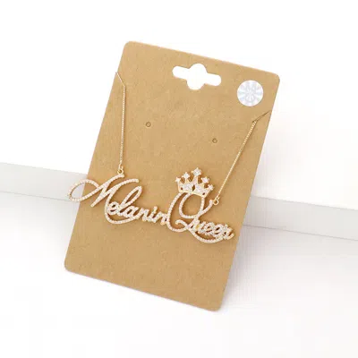 Fashnzfab Cz Melanin Queen Message Pendant Necklace In Gold