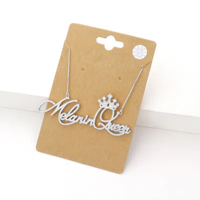 Fashnzfab Cz Melanin Queen Message Pendant Necklace In Metallic