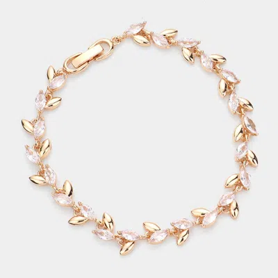 Fashnzfab Cz Metal Marquise Link Evening Bracelet Gold