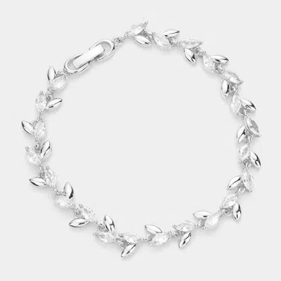 Fashnzfab Cz Metal Marquise Link Evening Bracelet Silver