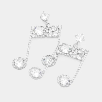 Fashnzfab Cz Music Notes Dangle Evening Earrings In Metallic