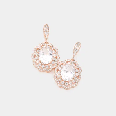 Fashnzfab Cz Oval Accented Dangle Evening Earrings - Rose Gold