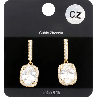 Fashnzfab Cz Oval Accented Dangle Evening Earrings In Gold