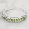 Fashnzfab Cz Oval Stone Accented Evening Cuff Bracelet Clear, Peridot, Silver In Multi