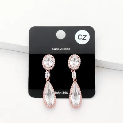 Fashnzfab Cz Oval Teardrop Link Dangle Evening Earrings In Gold