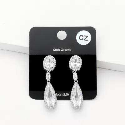 Fashnzfab Cz Oval Teardrop Link Dangle Evening Earrings In Multi