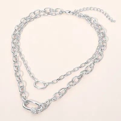 Fashnzfab Cz Pave Carabiner Pendant Accent Chunky Layered Chain Necklace In Pink