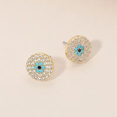 Fashnzfab Cz Pave Evil Eye Stud Earrings In Multi