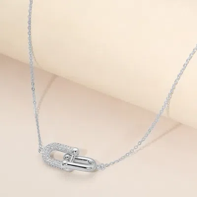Fashnzfab Cz Pave Industrial Link Pendant Necklace In Metallic