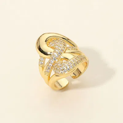 Fashnzfab Cz Pave Interwoven Statement Ring In Gold