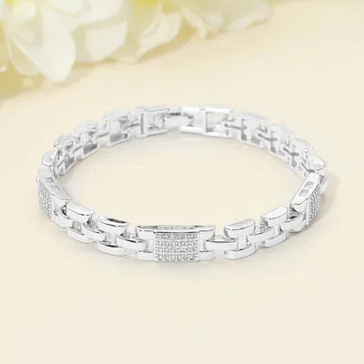 Fashnzfab Cz Pave Link Bracelet In Silver