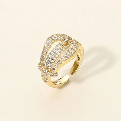Fashnzfab Cz Pave Sculptural Accent Statement Ring In Gold