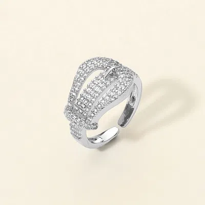 Fashnzfab Cz Pave Sculptural Accent Statement Ring In Silver