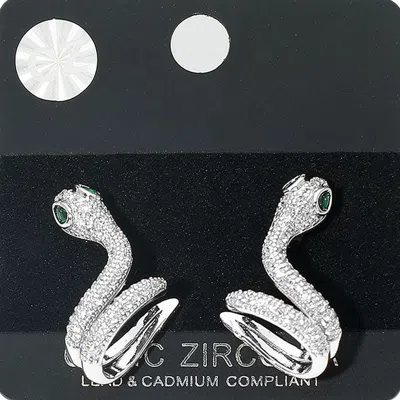 Fashnzfab Cz Pave Snake Earrings In Metallic
