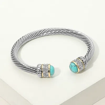 Fashnzfab Cz Pave Stone Accent Tip Twisted Cable Cuff Bracelet In Gray