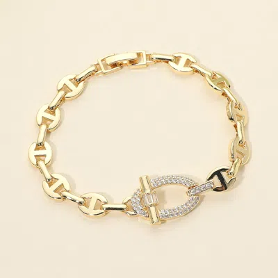 Fashnzfab Cz Pave Toggle Charm Geometric Link Bracelet In Gold