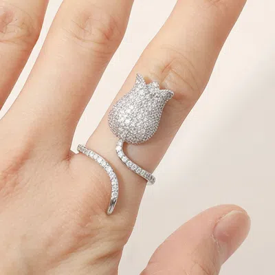Fashnzfab Cz Pave Tulip Wrap Ring In Brown