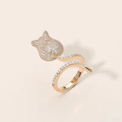 Fashnzfab Cz Pave Tulip Wrap Ring In Silver