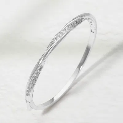 Fashnzfab Cz Pave Twist Hinged Bangle Bracelet In Metallic