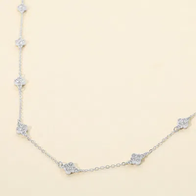 Fashnzfab Cz Quatrefoil Charm Station Necklace In Silver