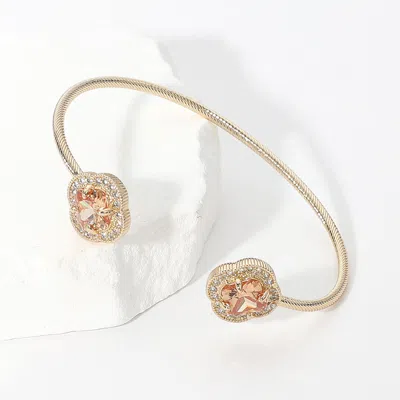 Fashnzfab Cz Quatrefoil Stone Tip Cuff Bracelet Champagne, Gold
