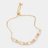 Fashnzfab Cz Rectangle Charm Link Pull Tie Evening Bracelet Gold In Gold